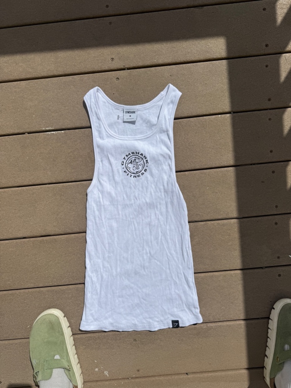 Gymshark White Ribbed Racerback Tank with Circular Logo